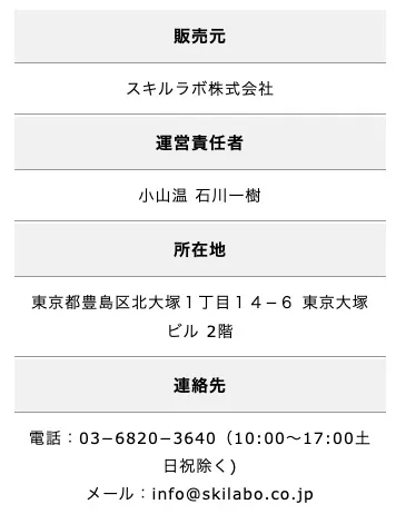 スキルラボ株式会社の特商法