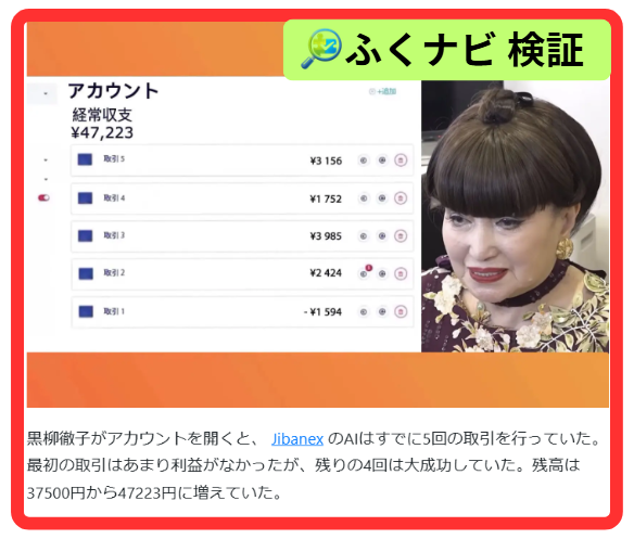 黒柳徹子さんがJibanexの取引を行う