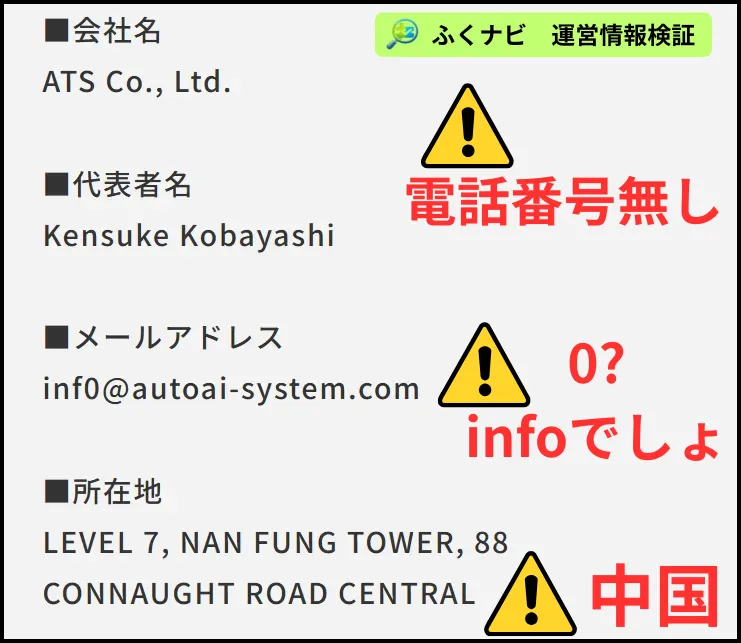 AI SYSTEMの運営会社のATS Co Ltd特商法ページ