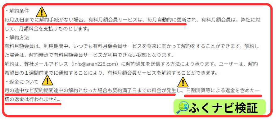 合同会社Ananの副業の解約・返金条件