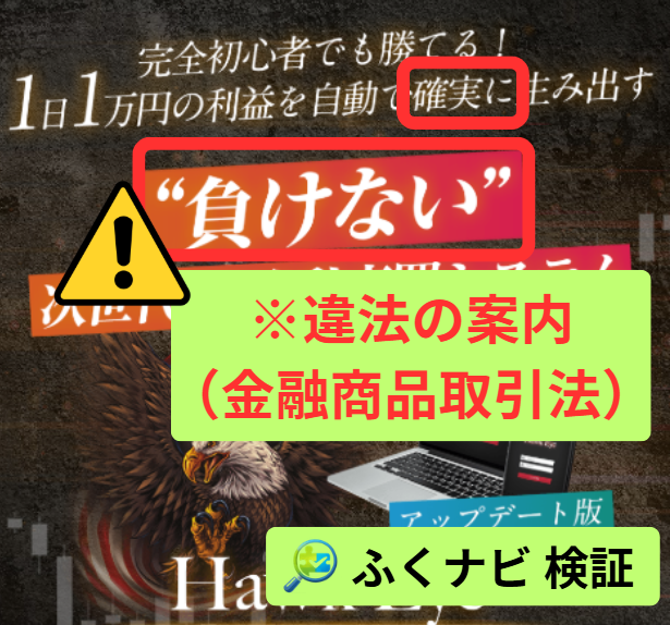 ホークアイは金融商品取引法で違法の案内をしている