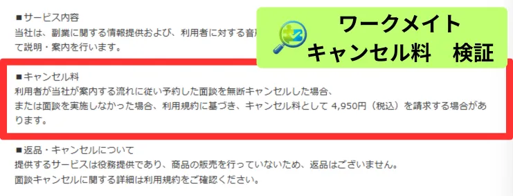 ワークメイトのキャンセル料