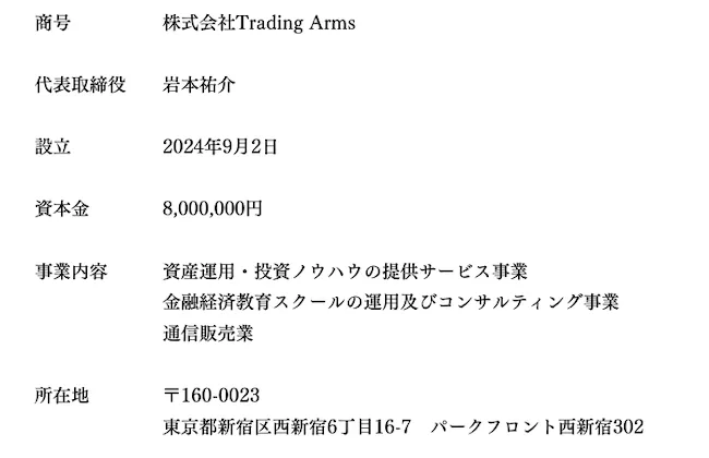 株式会社Trading Armsの特商法