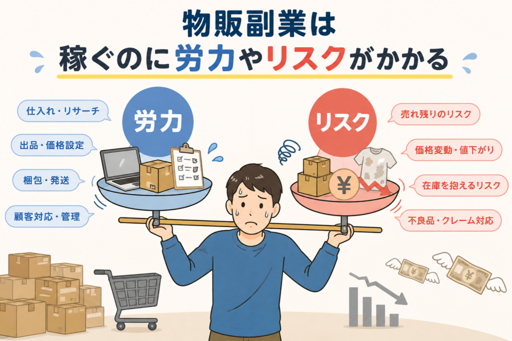 物販副業は稼ぐのに労力やリスクがかかる